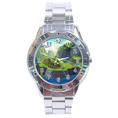 Cartoon Network Mountains Landscapes Seas Illustrations Adventure Time Rivers Stainless Steel Analogue Watch