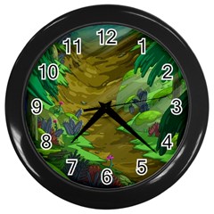 Green Pine Trees Wallpaper Adventure Time Cartoon Green Color Wall Clock (black) by Sarkoni