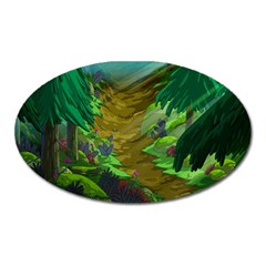 Green Pine Trees Wallpaper Adventure Time Cartoon Green Color Oval Magnet by Sarkoni