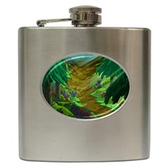 Green Pine Trees Wallpaper Adventure Time Cartoon Green Color Hip Flask (6 Oz)