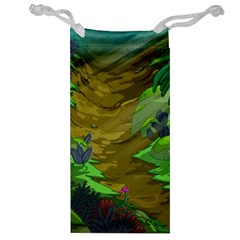 Green Pine Trees Wallpaper Adventure Time Cartoon Green Color Jewelry Bag