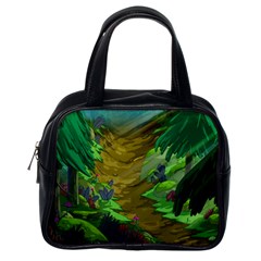 Green Pine Trees Wallpaper Adventure Time Cartoon Green Color Classic Handbag (one Side)