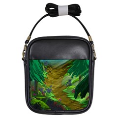 Green Pine Trees Wallpaper Adventure Time Cartoon Green Color Girls Sling Bag