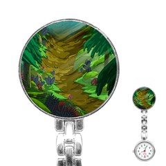 Green Pine Trees Wallpaper Adventure Time Cartoon Green Color Stainless Steel Nurses Watch by Sarkoni