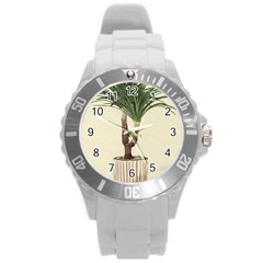 Tree Vector Art In A Flower Pot Round Plastic Sport Watch (l) by Sarkoni