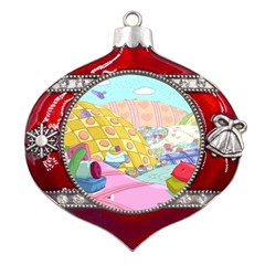 Pillows And Vegetable Field Illustration Adventure Time Cartoon Metal Snowflake And Bell Red Ornament