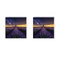 Bed Of Purple Petaled Flowers Photography Landscape Nature Cufflinks (square)