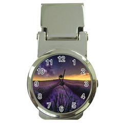 Bed Of Purple Petaled Flowers Photography Landscape Nature Money Clip Watches
