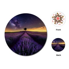 Bed Of Purple Petaled Flowers Photography Landscape Nature Playing Cards Single Design (round)