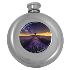 Bed Of Purple Petaled Flowers Photography Landscape Nature Round Hip Flask (5 Oz)