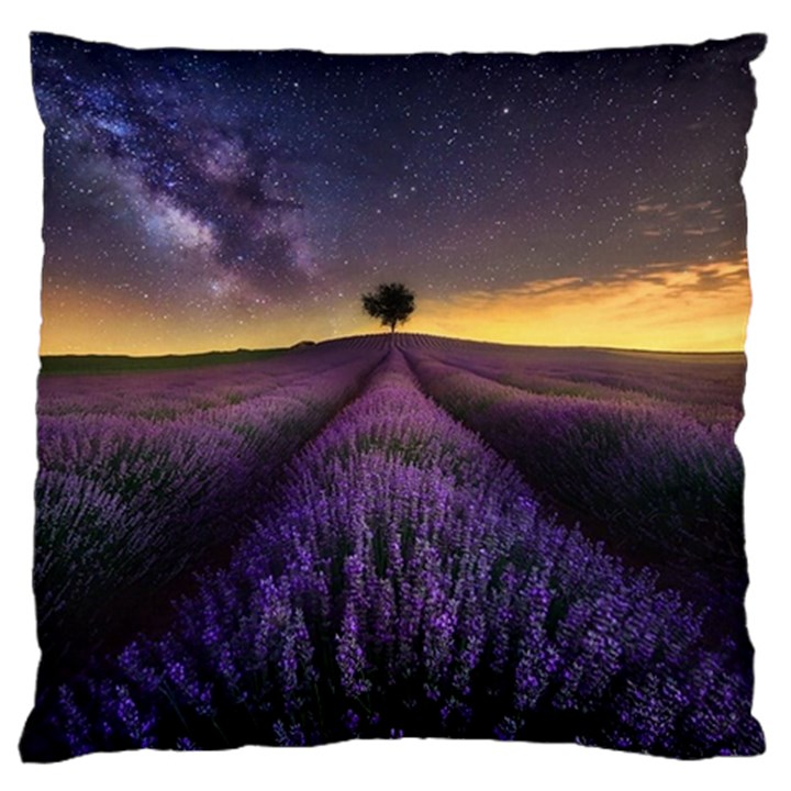 Bed Of Purple Petaled Flowers Photography Landscape Nature Large Cushion Case (Two Sides)
