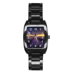 Bed Of Purple Petaled Flowers Photography Landscape Nature Stainless Steel Barrel Watch