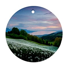 Field Of White Petaled Flowers Nature Landscape Ornament (Round)