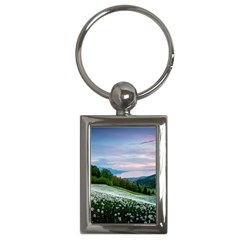 Field Of White Petaled Flowers Nature Landscape Key Chain (Rectangle)