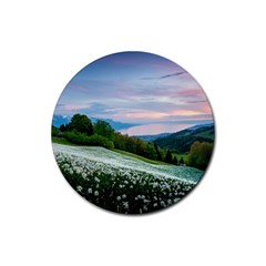 Field Of White Petaled Flowers Nature Landscape Rubber Round Coaster (4 pack)