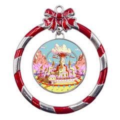 Adventure Time Multi Colored Celebration Nature Metal Red Ribbon Round Ornament