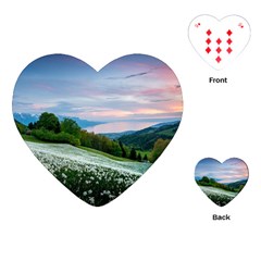 Field Of White Petaled Flowers Nature Landscape Playing Cards Single Design (Heart)