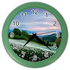 Field Of White Petaled Flowers Nature Landscape Color Wall Clock