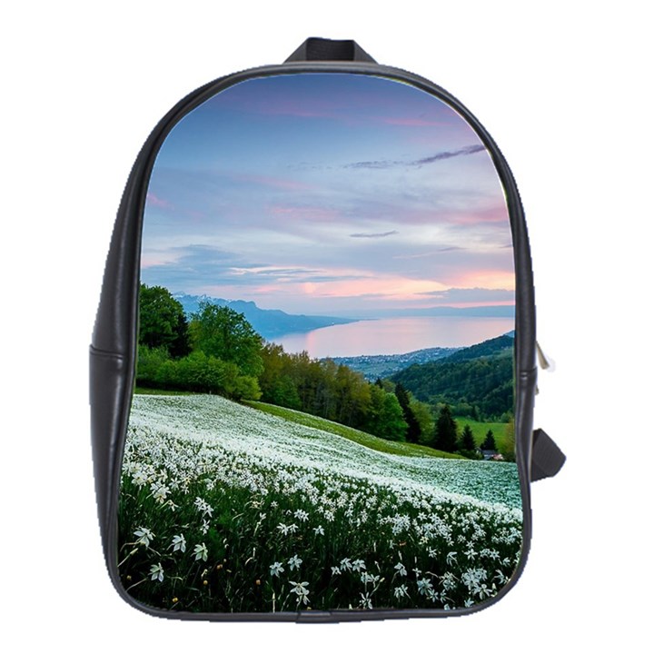 Field Of White Petaled Flowers Nature Landscape School Bag (Large)