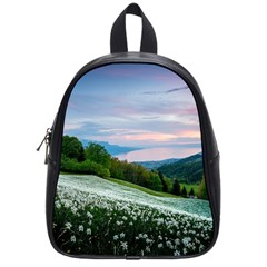 Field Of White Petaled Flowers Nature Landscape School Bag (Small)