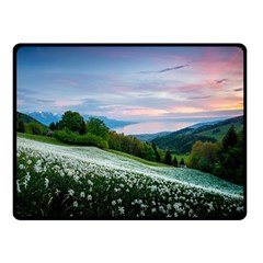 Field Of White Petaled Flowers Nature Landscape Two Sides Fleece Blanket (Small)