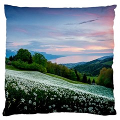 Field Of White Petaled Flowers Nature Landscape Standard Premium Plush Fleece Cushion Case (One Side)