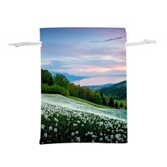 Field Of White Petaled Flowers Nature Landscape Lightweight Drawstring Pouch (L)