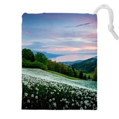 Field Of White Petaled Flowers Nature Landscape Drawstring Pouch (5XL)