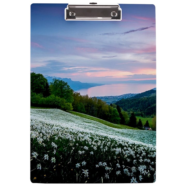 Field Of White Petaled Flowers Nature Landscape A4 Acrylic Clipboard