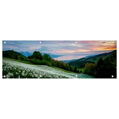 Field Of White Petaled Flowers Nature Landscape Banner And Sign 9  X 3 