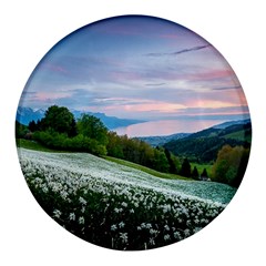Field Of White Petaled Flowers Nature Landscape Round Glass Fridge Magnet (4 Pack) by Sarkoni