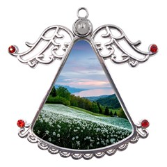 Field Of White Petaled Flowers Nature Landscape Metal Angel with Crystal Ornament