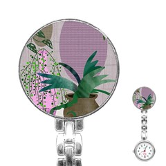 Botanical Plants Green Sheet Art Stainless Steel Nurses Watch