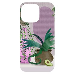 Botanical Plants Green Sheet Art Iphone 14 Pro Max Black Uv Print Case by Sarkoni