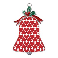 Hearts Pattern Seamless Red Love Metal Holly Leaf Bell Ornament by Apen