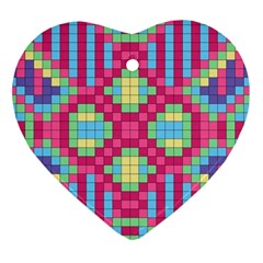 Checkerboard Squares Abstract Texture Pattern Heart Ornament (two Sides) by Apen