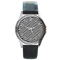 Zigzag Chevron Pattern Round Metal Watch
