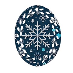 Snowflakes Pattern Oval Filigree Ornament (two Sides) by Modalart