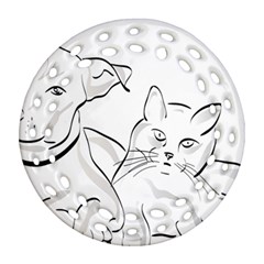 Dog Cat Domestic Animal Silhouette Round Filigree Ornament (two Sides) by Modalart