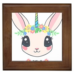 Unicorn Rabbit Hare Wreath Cute Framed Tile by Modalart