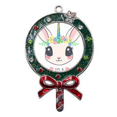 Unicorn Rabbit Hare Wreath Cute Metal X mas Lollipop With Crystal Ornament