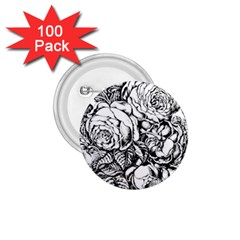 Roses Bouquet Flowers Sketch 1 75  Buttons (100 Pack)  by Modalart