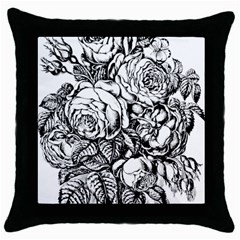 Roses Bouquet Flowers Sketch Throw Pillow Case (black)