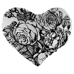 Roses Bouquet Flowers Sketch Large 19  Premium Flano Heart Shape Cushions