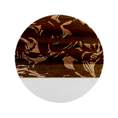 Camouflage Pattern Fabric Marble Wood Coaster (round)