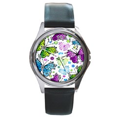 Butterflies Abstract Background Colorful Desenho Vector Round Metal Watch by Bedest