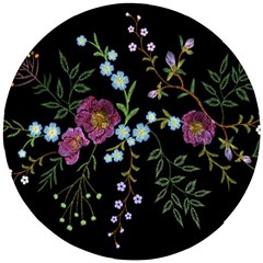 Embroidery Trend Floral Pattern Small Branches Herb Rose Wooden Puzzle Round by Ndabl3x