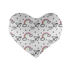 Cute Art Print Pattern Standard 16  Premium Flano Heart Shape Cushions