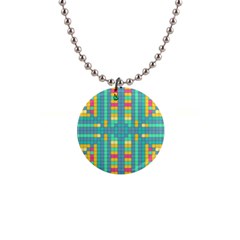 Checkerboard Squares Abstract Art 1  Button Necklace by Ravend