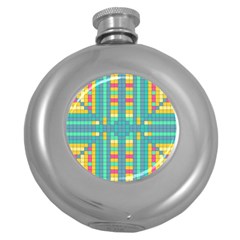 Checkerboard Squares Abstract Art Round Hip Flask (5 Oz) by Ravend